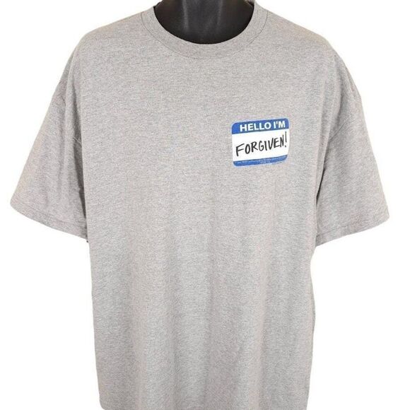 Vintage Christian T Shirt Mens Size 2XL Gray Y2K Jesus Christ Forgiven Kerusso - Picture 1 of 5